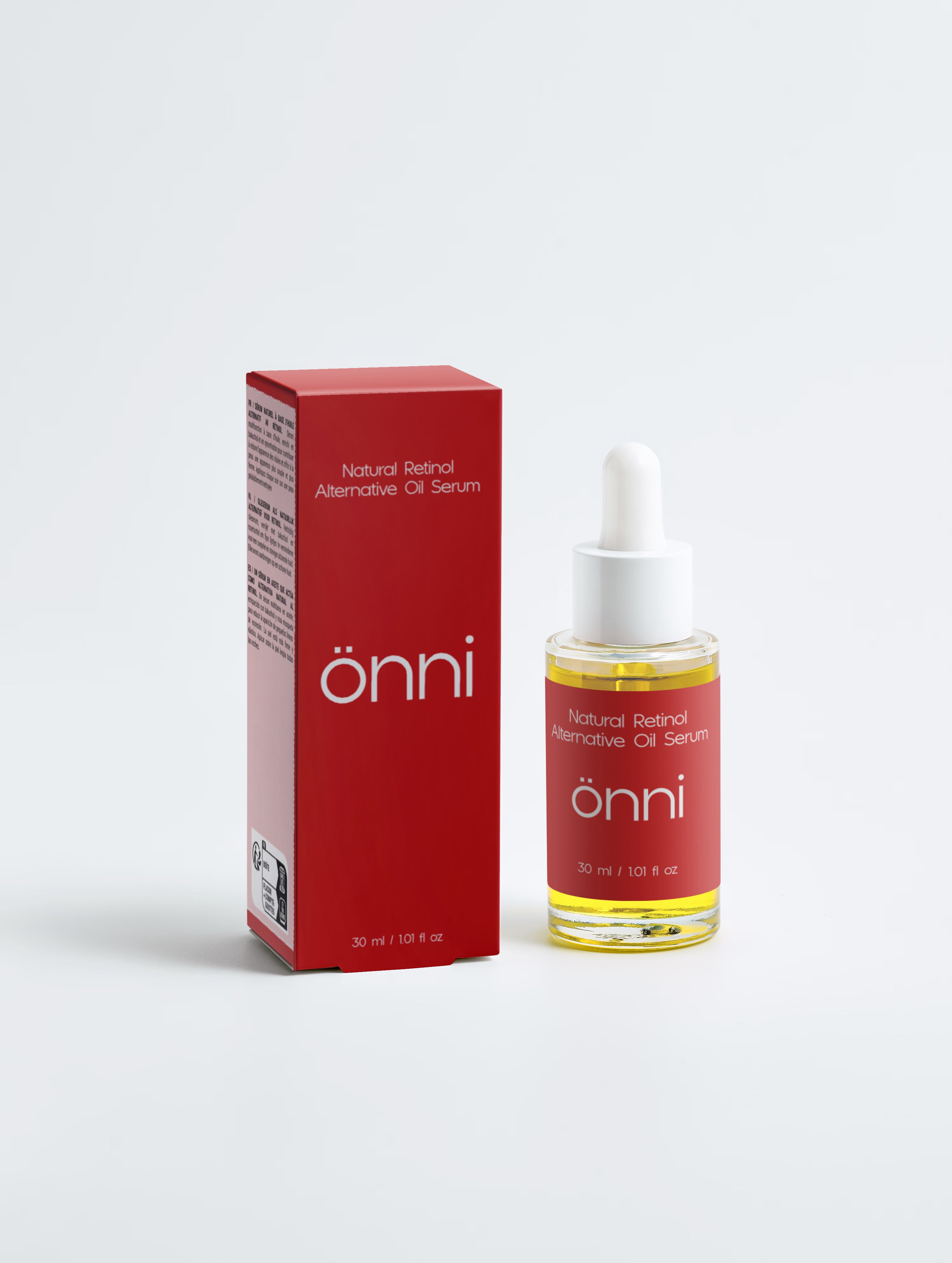 Onni Natural Retinol Alternative Oil Serum bottle - plant-based retinol alternative with bakuchiol, organic rosehip, jojoba and evening primrose oils