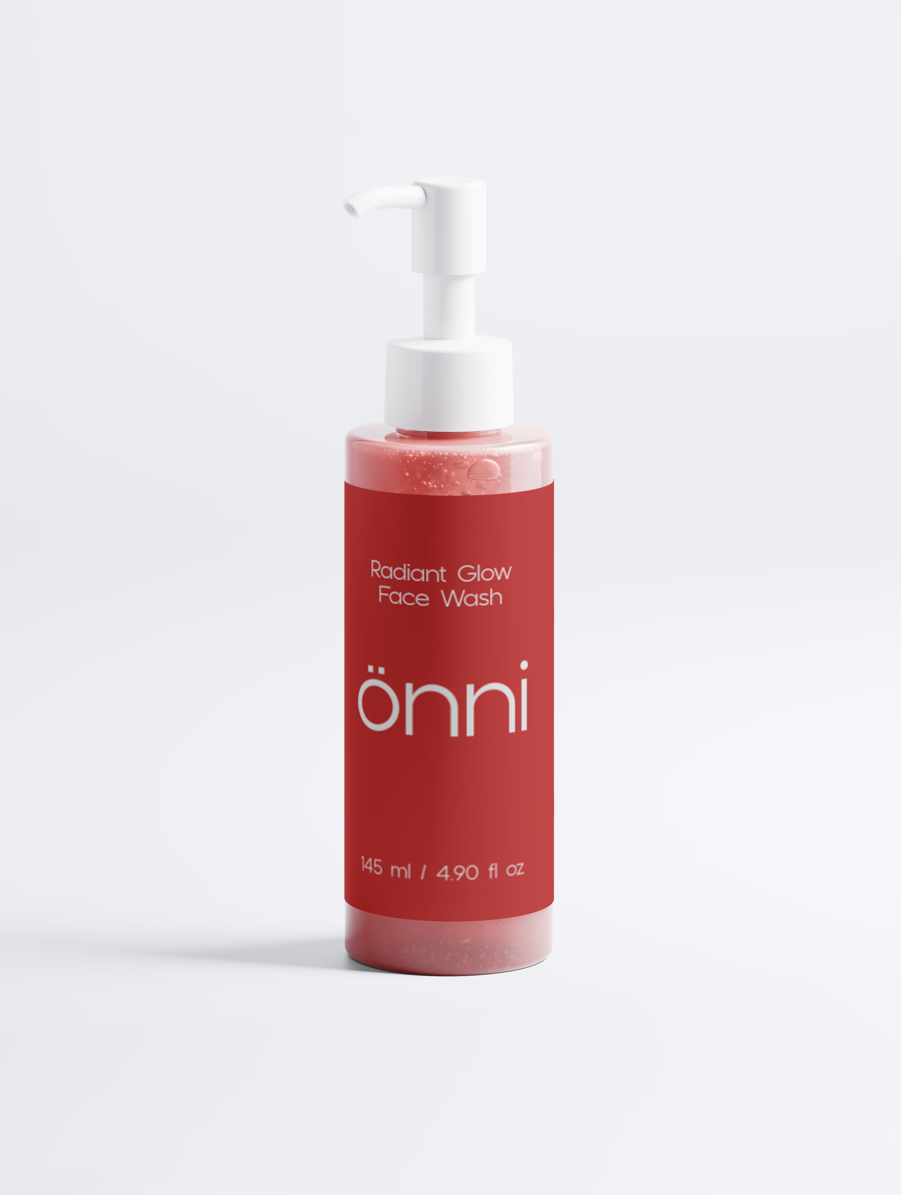 Onni Radiant Glow Facial Wash bottle - refreshing daily cleanse with aloe vera, sodium PCA and organic blackberry, sage and burdock extracts